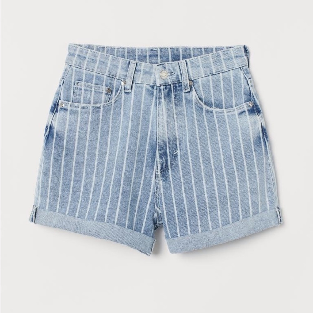 H&M &Denim Blue Stripe High Rise Jean Shorts